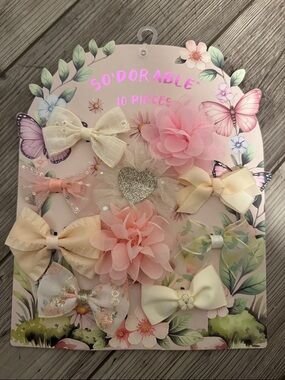 So'Dorable Pink & Cream Floral Hair Bow and Flower Clip Set - 10 Pieces